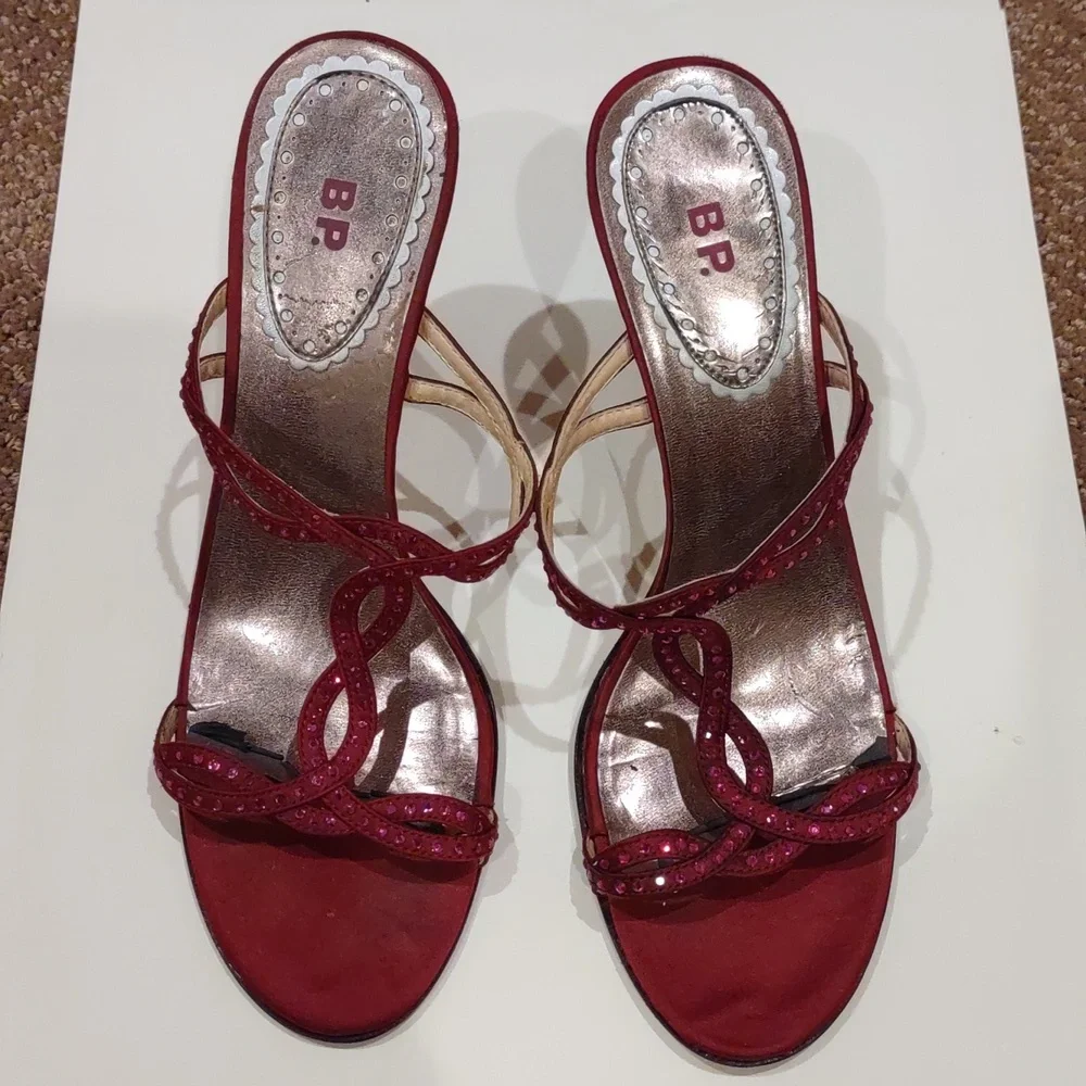 Raspberry, Fushia hot pink bling open toe heeled sandals, BP
